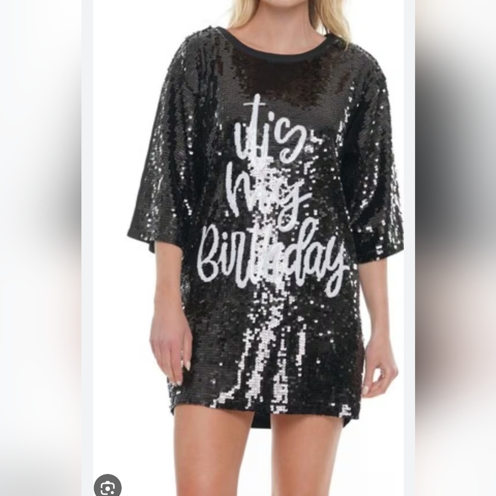 Black Sequin 'It's My Birthday' Dress Size Large
